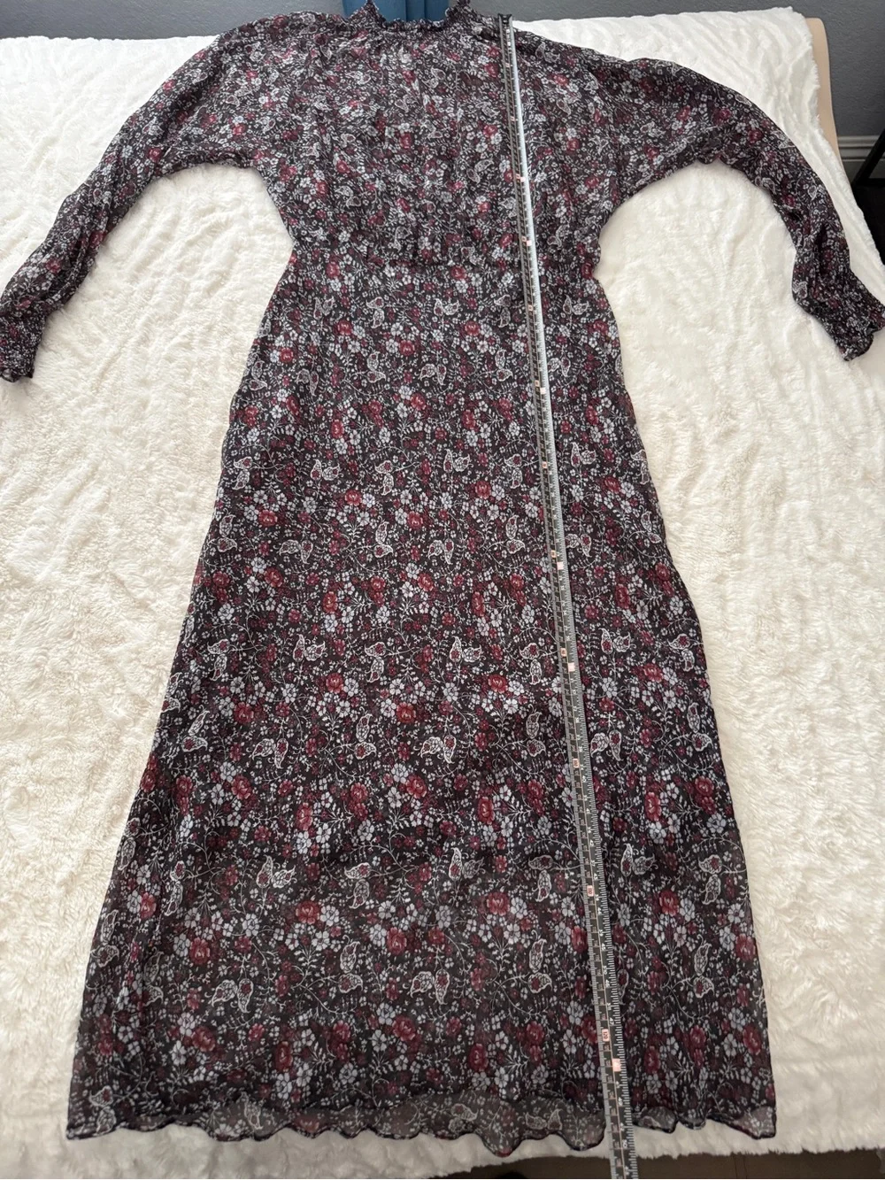 Veronica Beard Felice Silk Floral Midi Dress Sheer Long Sleeve Mock Neck 6 - Picture 4 of 11